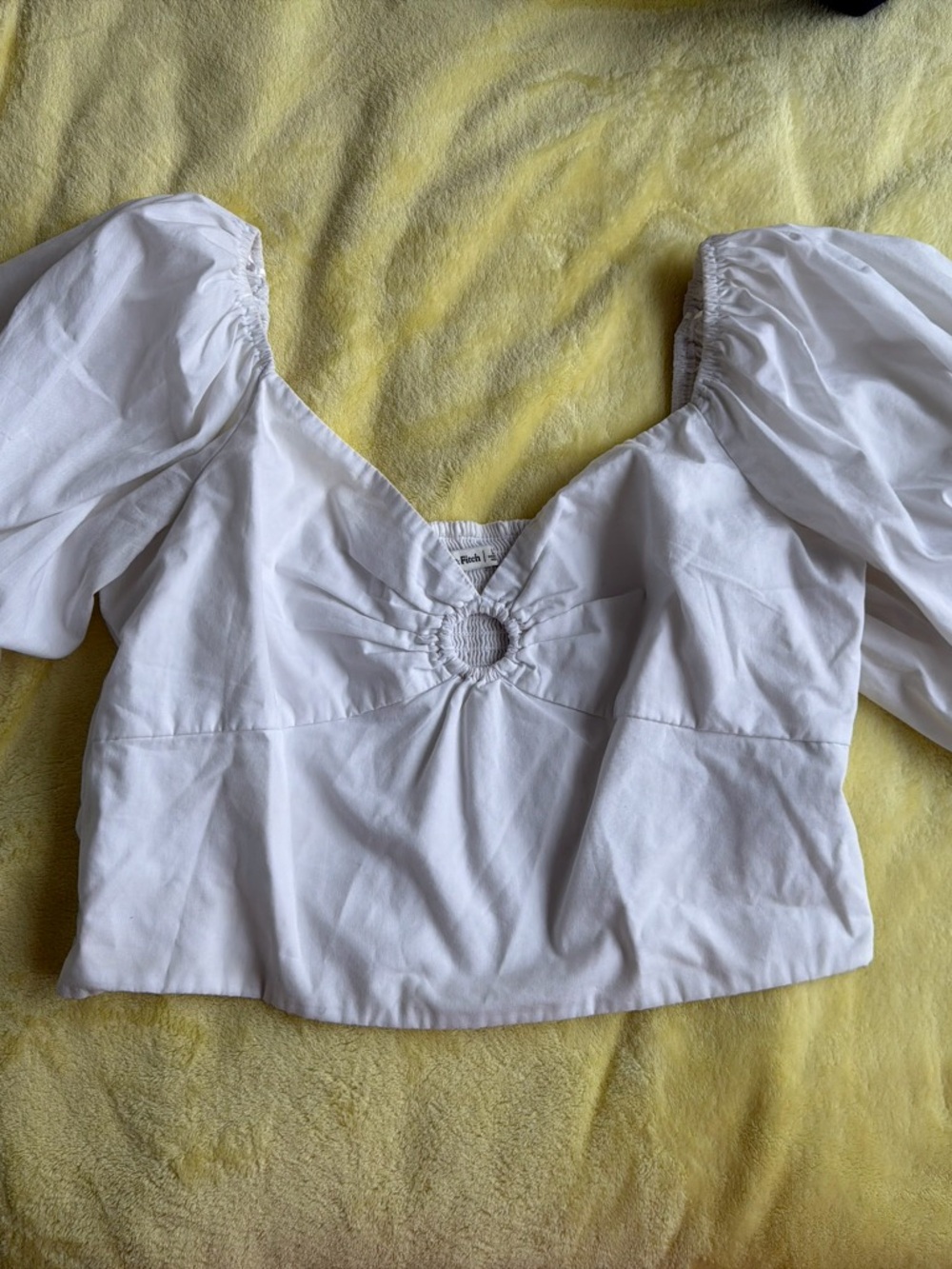 Abercrombie & Fitch White Puff Sleeve Crop Top with Ring Detail
